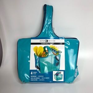 Carryall Tote Vegan Leather Pockets Aqua Blue